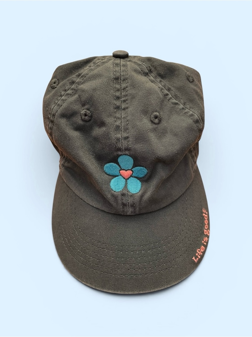 Life Is Good! Navy Floral Embroidered Baseball Cap